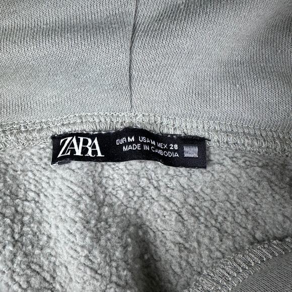 Zara Cropped Hoodie Sweatshirt Sage Green Women's Size M - Picture 4 of 9